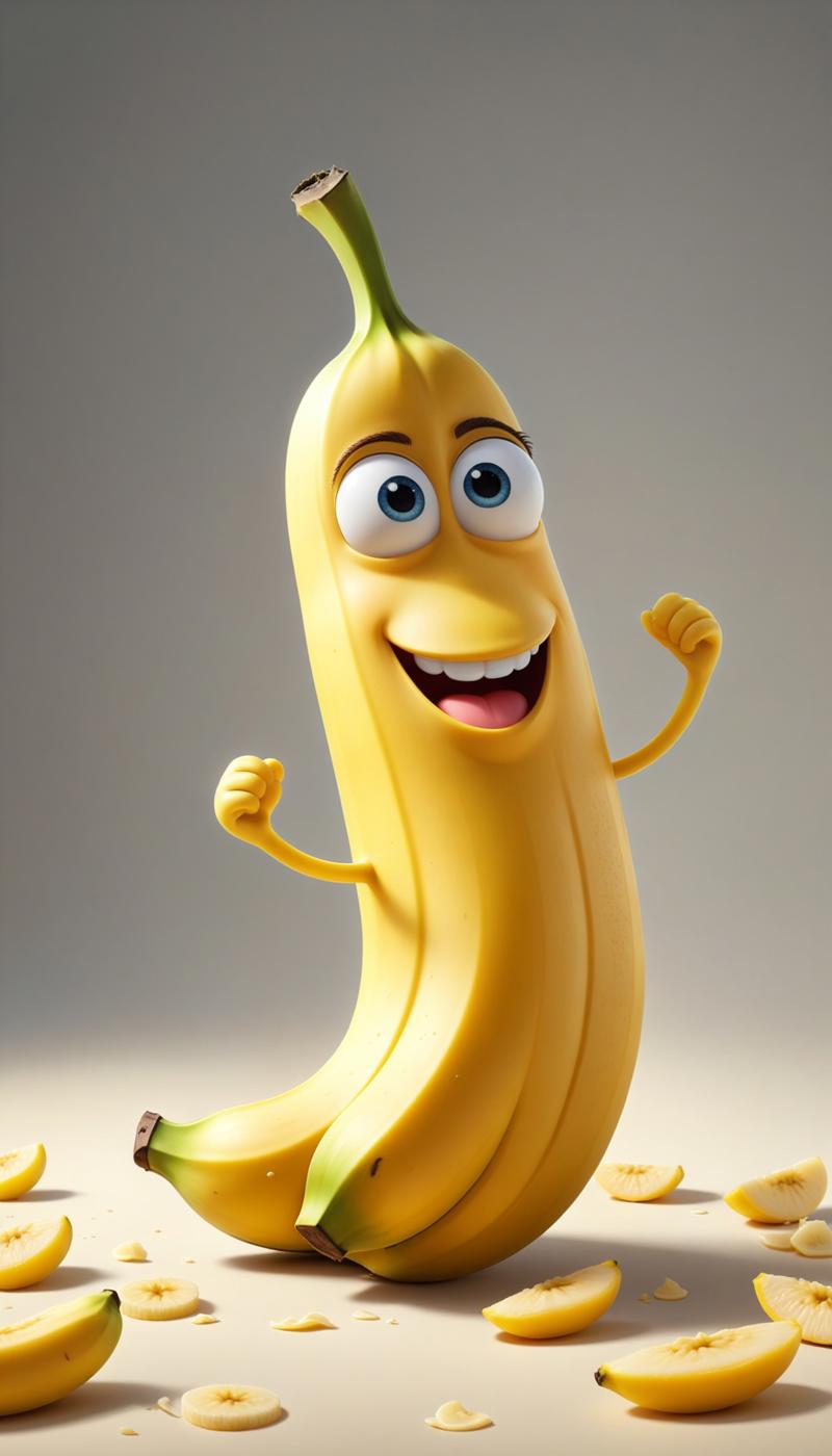 a happy cartoon banana fruit, Pixar Style, perfect composition, 8k artistic photography, photorealis XL 0.jpg